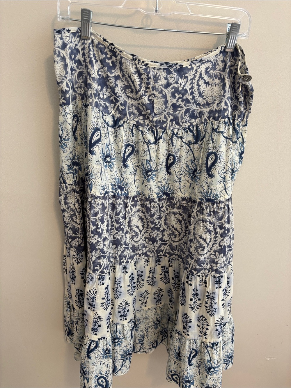 Lauren Ralph Lauren Boho Tiered Maxi Skirt in Blue and Cream Size 14
